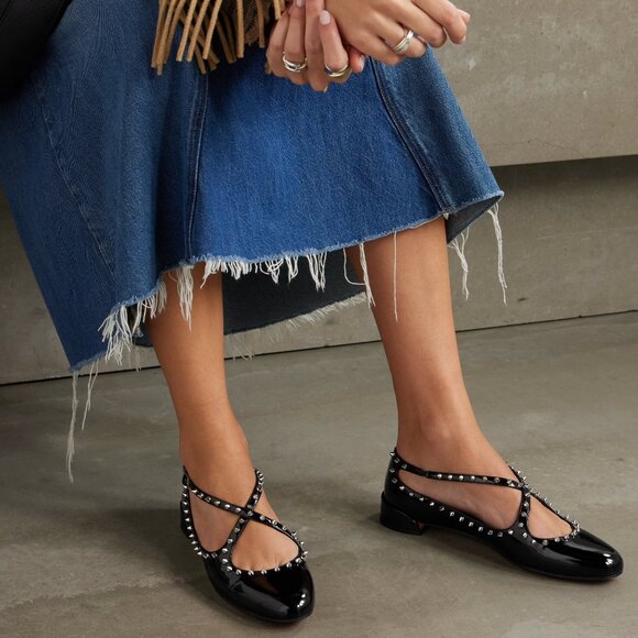 Christian Louboutin PILOUTA JANE SPIKES FLAT Criss Cross Ballerina - Picture 4 of 16